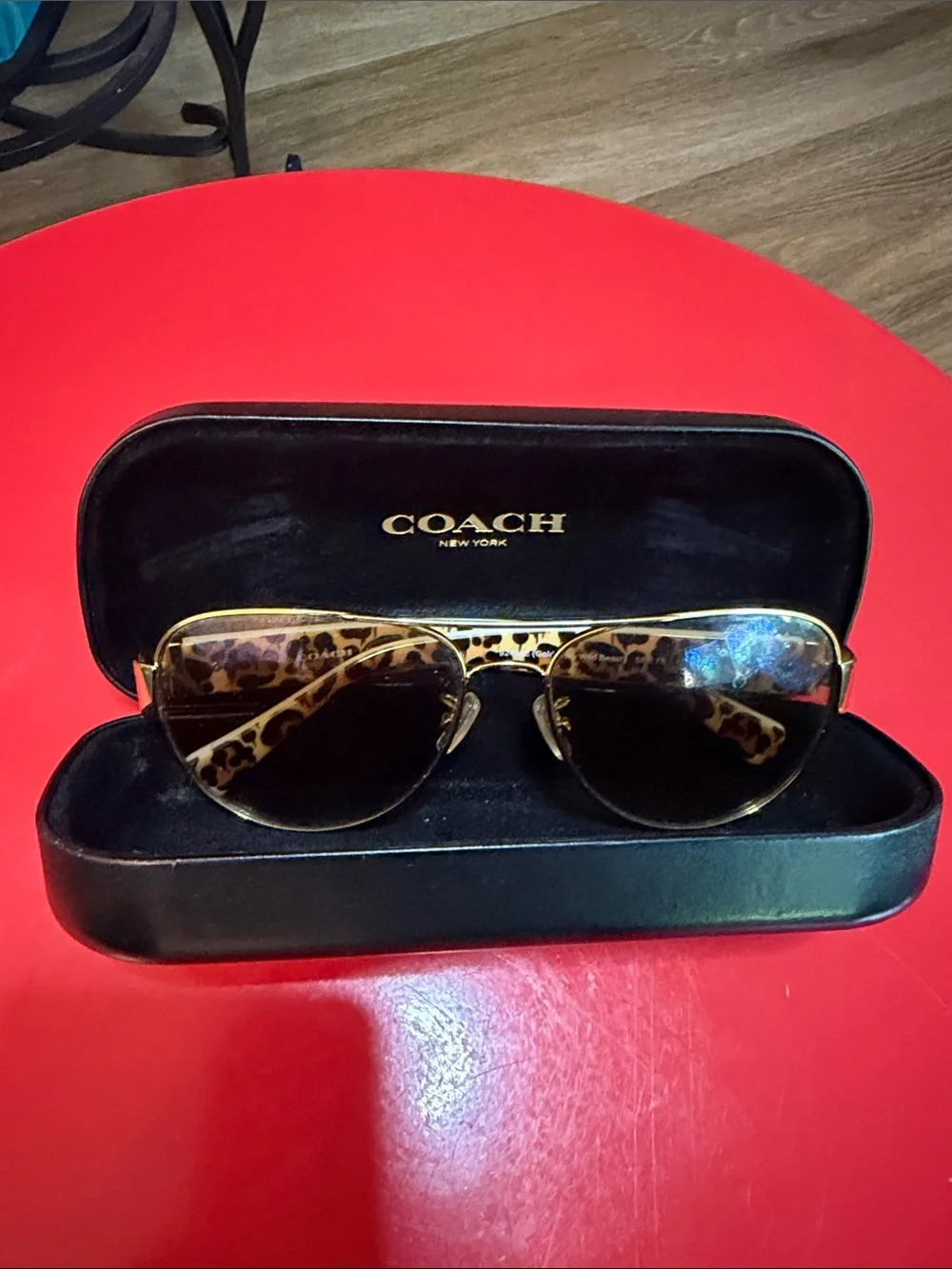 Coach Gold-Tone Aviator Sunglasses with White Temples
